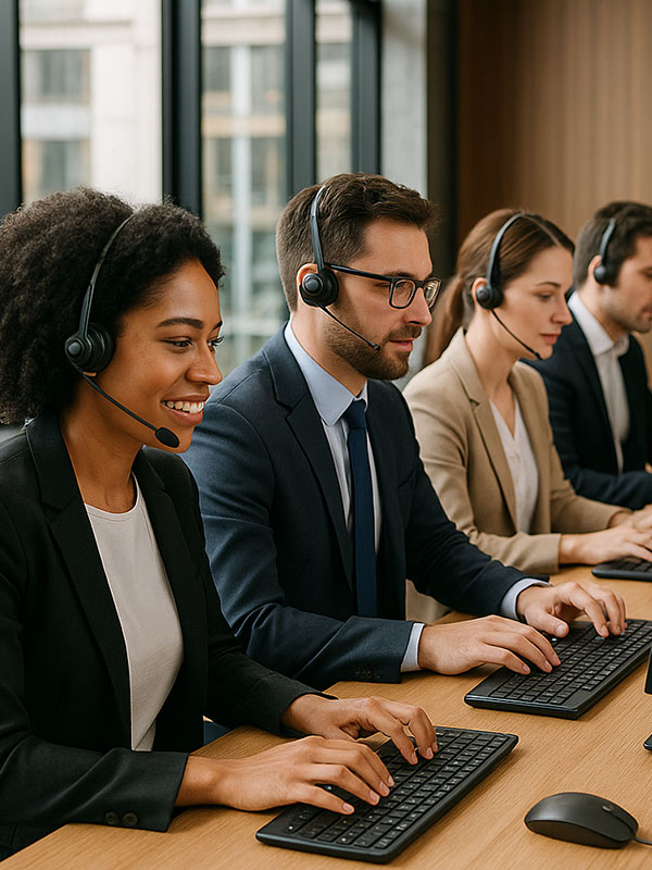 A friendly support person with a headset on.